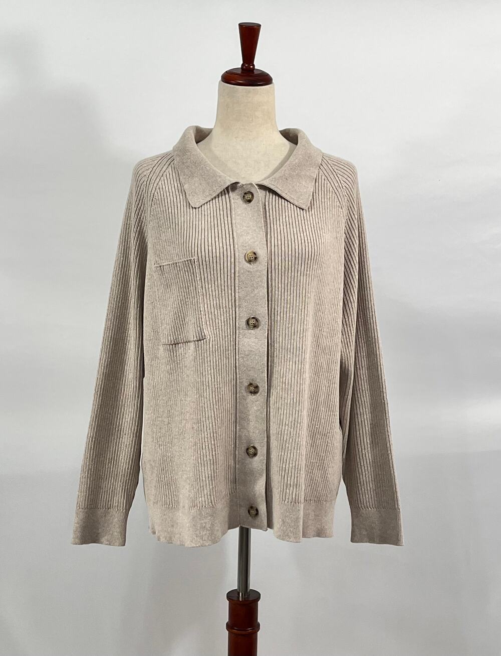 MONICA CORDERA OS S M L Cotton Blend Ribbed Collar Cardigan Sweater NWT